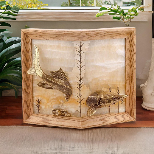 Бронзовая картина угловая "Рыба" на ониксе купить с доставкой Бронзовая картина угловая "Рыба" на ониксе
